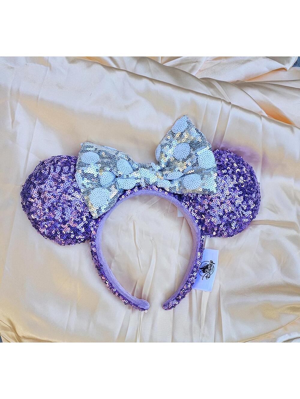 Unique Minnie Ears Disney Parks Purple Silver Sequin Headband
